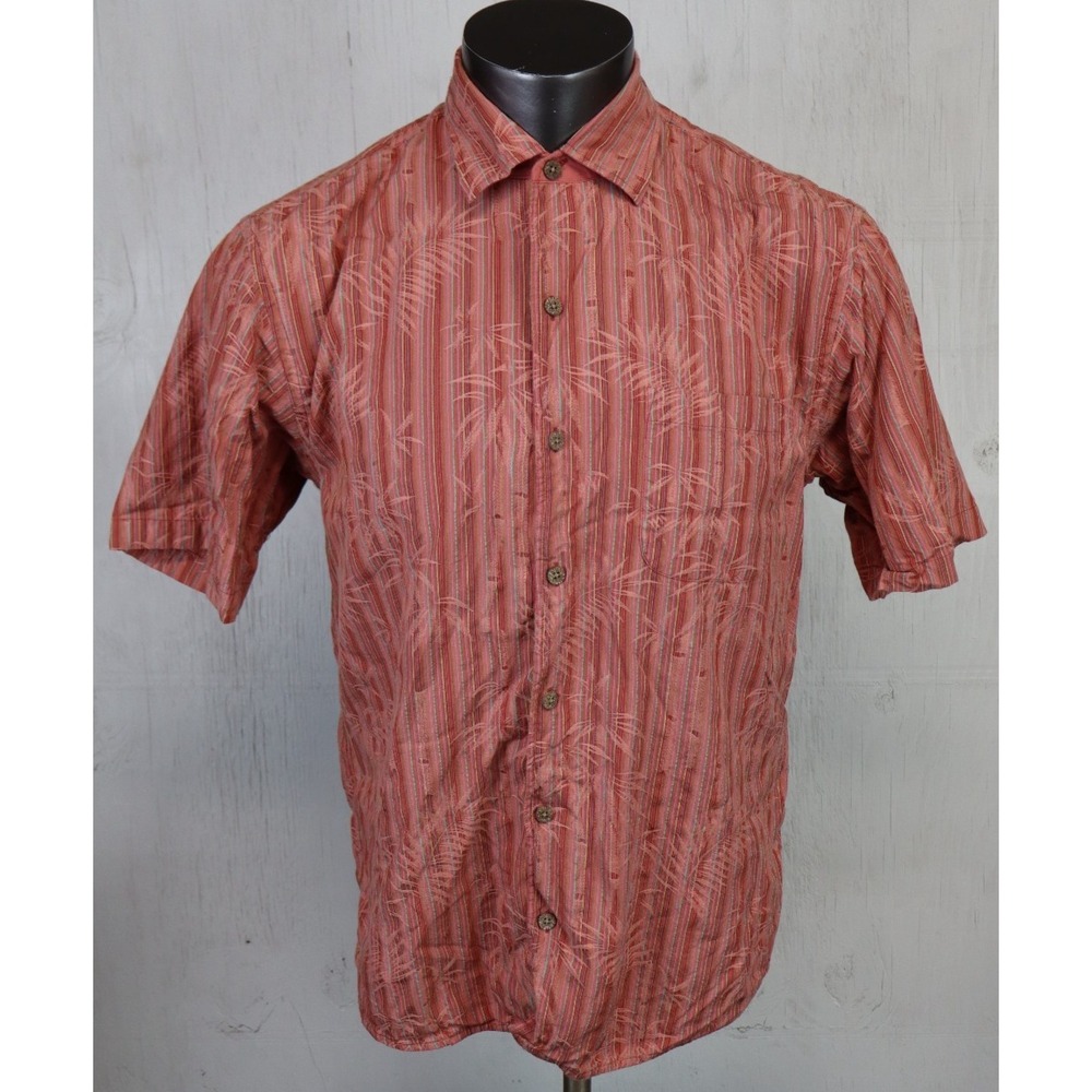 Mens Tommy Bahama Short Sleeve Button Hawaiian Shirt Size M Red Striped Floral